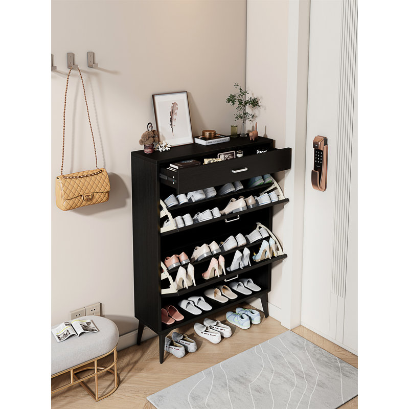 4 Pair Shoe Storage Cabinet Freestanding Shoe Rack with Adjustable Shelves and Flip Drawers